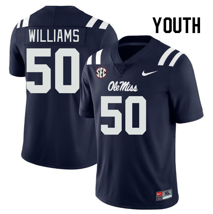 Youth #50 Jayden Williams Ole Miss Rebels College Football Jerseys Stitched-Navy